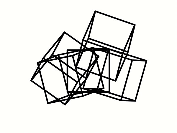 Das Logo der gläsernen Werkstatt in animierter Form. Die Würfel bewegen sich von einander weg und kommen wieder zusammen zu einem einzelnen Quadart.
